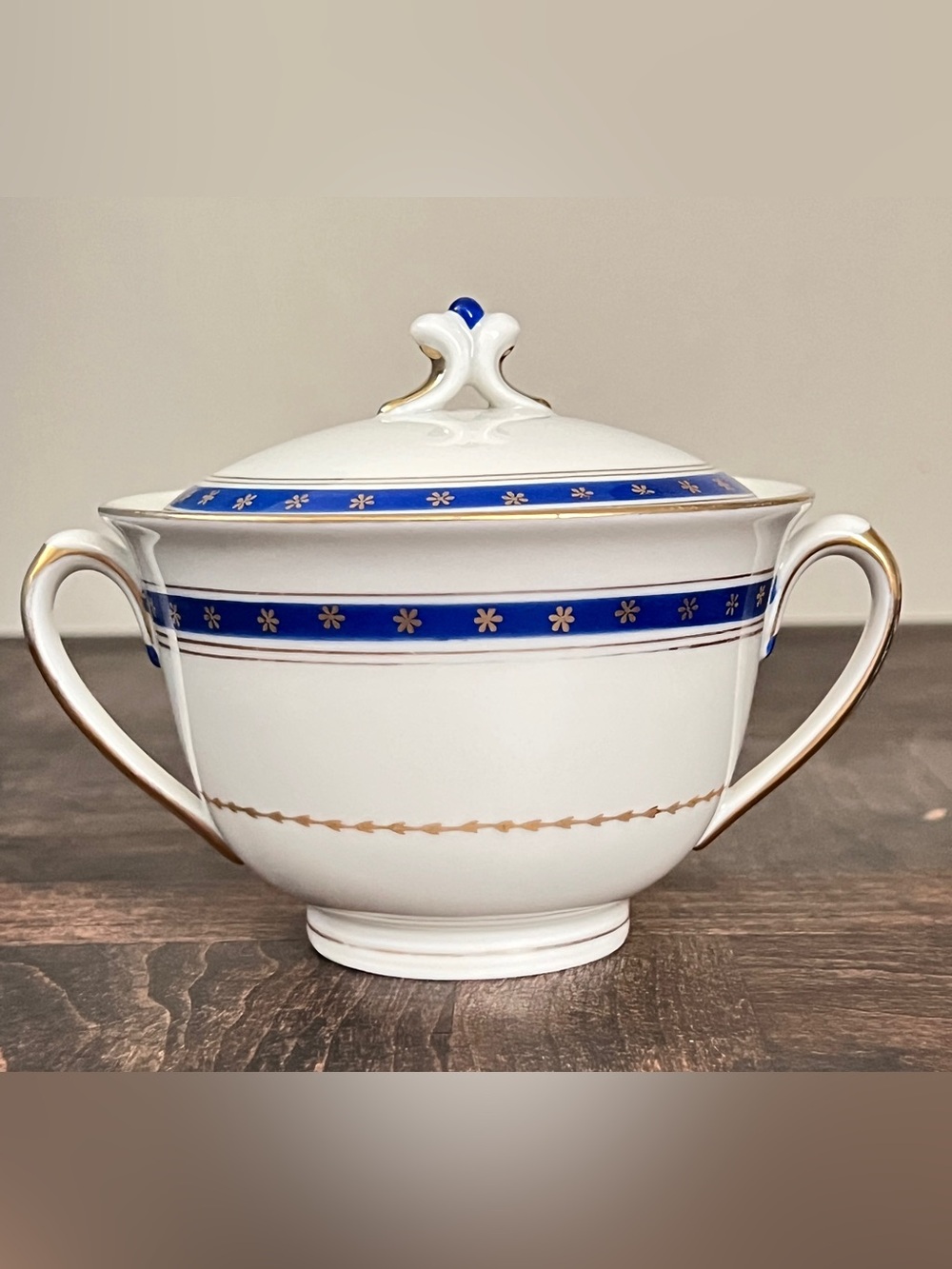 Antique Pirkenhammer Czechoslovakia Porcelain Covered Bowl Cobalt & Gold Mint